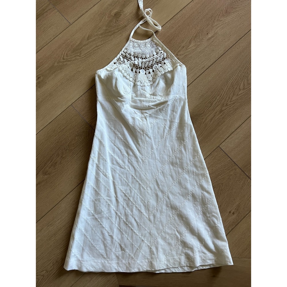 Trina Turk Cream Halter Dress Size 6 White‎ Eyelet Sleeveless Mini